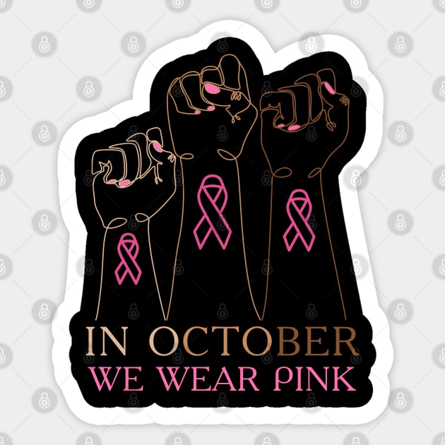 Hand In october we wear pink breast cancer awareness month Sticker by MasliankaStepan